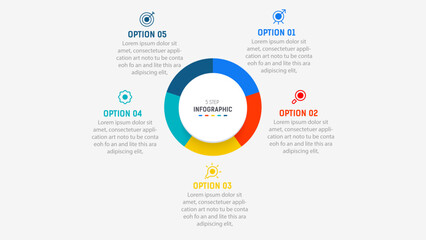Five Step Infographic design element template for presentation. info graphic illustration. process diagram and presentations step,  banner, flow chart, 5 option template.