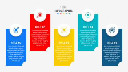 Five Step Infographic design element template for presentation. info graphic illustration. process diagram and presentations step,  banner, flow chart, 5 option template.
