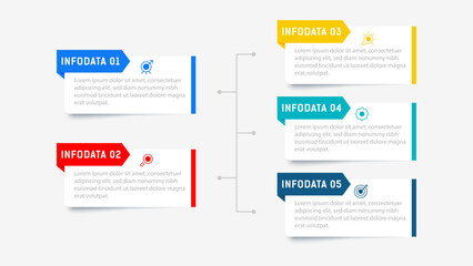 Five Step Infographic design element template for presentation. info graphic illustration. process diagram and presentations step,  banner, flow chart, 5 option template.