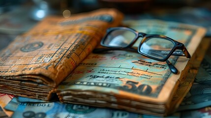  a book with a pair of glasses on top of it.
