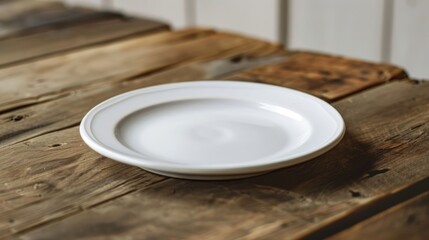White plate on wooden table