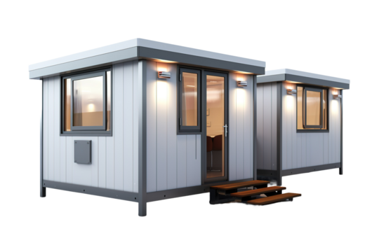 Quaint Dwellings: A Duette of Tiny Houses on White or PNG Transparent Background.