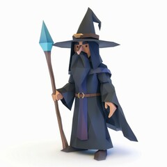 3D Render, Low Poly style of a mysterious sorcerer, on isolated white background, Generative AI