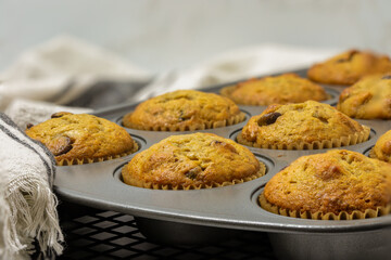 Banana chocolate chip muffins right out of the oven