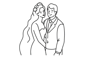 Wedding Anniversary Line Art Heartfelt Embrace Artwork