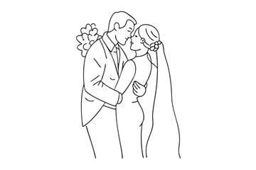 Wedding Anniversary Line Art Loving Couple Illustration