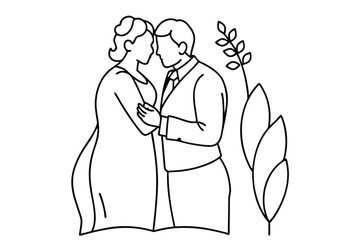 Wedding Anniversary Line Art Romantic Celebration Illustration