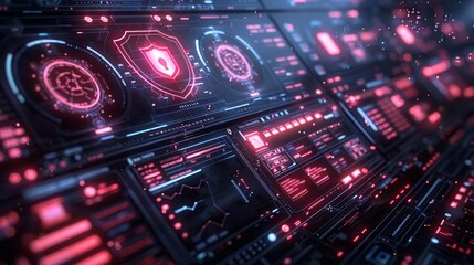 Futuristic Cybersecurity Interface with Data Analysis - Generative AI