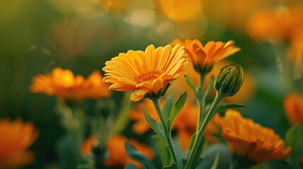 Blooming calendula in garden