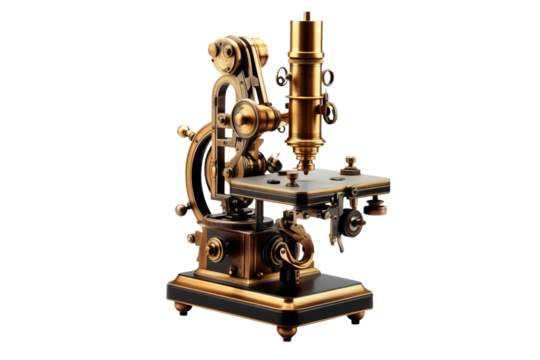 The Curious Contraption: An Ancient Microscope Unveiled on White or PNG Transparent Background.