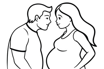 Pregnant Women Line Art Loving Bond Design