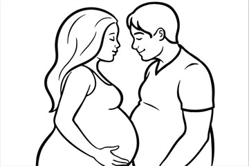 Pregnant Women Line Art Maternal Bond Design