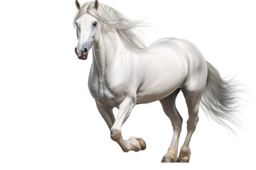 The Majestic White Stallion Dancing in a Blank Canvas on White or PNG Transparent Background.