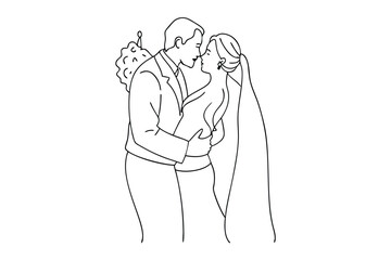 Wedding Anniversary Line Art Happy Couple Design