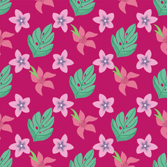 Tropical flowers and leaves vector pattern design