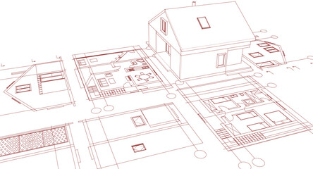 house traditional architecture plan 3d illustration