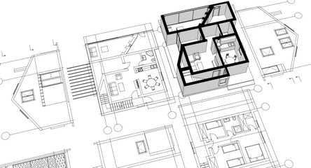 house traditional architecture plan 3d illustration