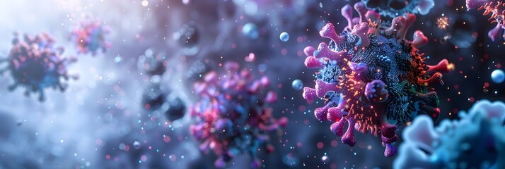 Detailed of Intricate Molecular Structure of Influenza Virus with Vibrant Color Scheme