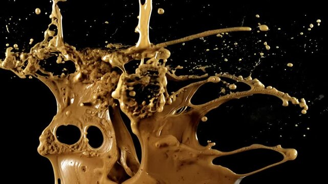 Mud splatter element filmed against a black background, perfect for compositing and adding impact to any project, film overlay effect, motion elements, video effects