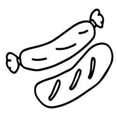 Hand drawn black and white color of sausage design isolated on trantransparent background. Vector illustration. 