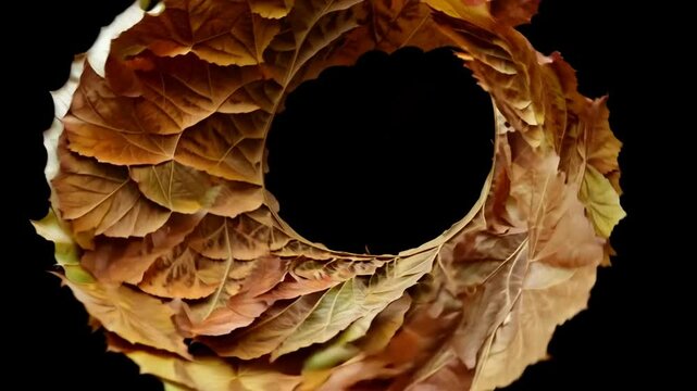 Autumn leaves swirling in a circular motion, symbolic of life cycle, change, and new beginnings, film overlay effect, motion elements, video effects