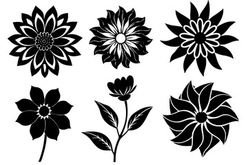 A set of flower Silhouette black vector art illustration 