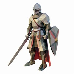 Fototapeta premium 3D Render, Low Poly style of a brave knight, on isolated white background, Generative AI