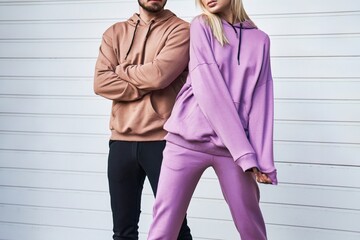 Urban Fashion Mockup with Couple in Plain Hoodies