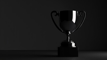 A black and white image of a trophy on a table.