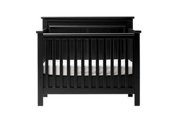 Midnight Dreams: A Black Crib Adorned With Pure White Sheets. on White or PNG Transparent Background.