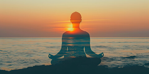 Serene Meditation at Sunset by the Ocean  Achieving Tranquility and Mindfulness Through Yoga in a Breathtaking Coastal Setting