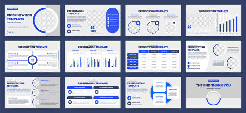 Modern Blue and Gray Startup Pitch Deck and Campaign Deck Presentation Template with Infographics. Creative educational presentation template with infographic slides and minimal pastel design.