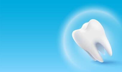Tooth white, 3D illustration of a tooth on a blue background. Vector illustration