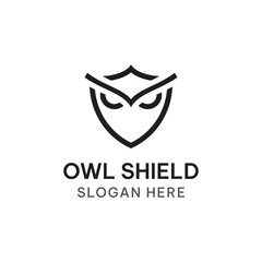 Owl shield logo template in simple style. Creative owl security vector illustration