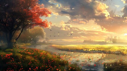 Fototapeta premium Elegant Woman in Traditional Japanese Dress with Cherry Blossoms