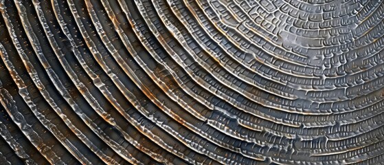 Panoramic close-up, high detail scan of arc knurled metal texture, Generative AI 