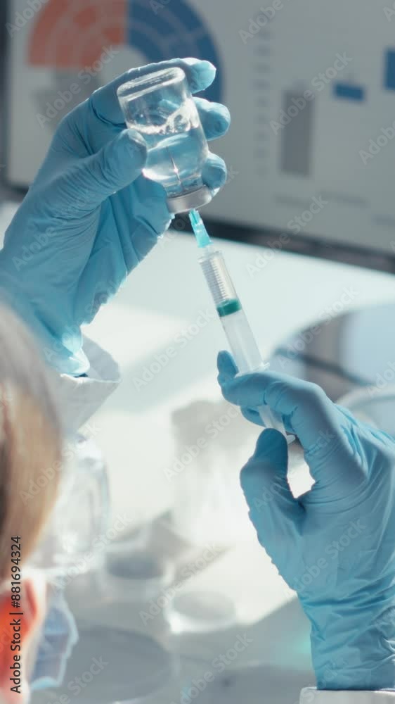 Poster in the laboratory, a scientist demonstrates precision in biochemistry and biology research by conduc