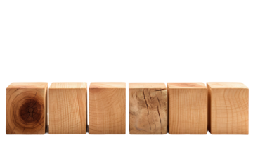 Towering Symmetry: A Sculptural Display of Wooden Blocks. on White or PNG Transparent Background.