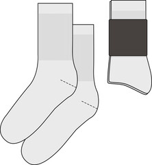 Merch Sock tech pack template flat sketch fashion illustration mock up cad drawing for unisex men's and women's sock design.