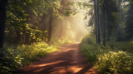 Obraz premium Summer forest path with stunning natural scenery for design with empty area