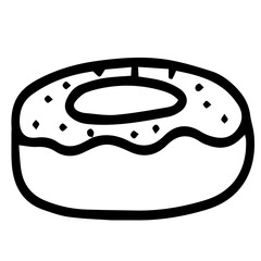 Hand drawn black and white color of  donut design isolated on transparent background. Vector illustration. 
