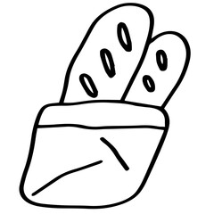 Hand drawn black and white color of  baguette design isolated on transparent background. Vector illustration. 
