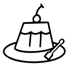 Hand drawn black and white color of  pudding design isolated on transparent background. Vector illustration. 
