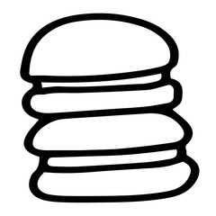 Hand drawn black and white color of  Macaron design isolated on transparent background. Vector illustration. 
