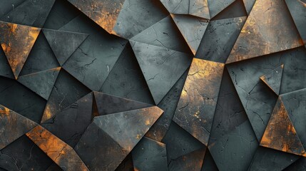 Abstract geometric background with dark metal textures and golden accents, creating a modern and artistic pattern.