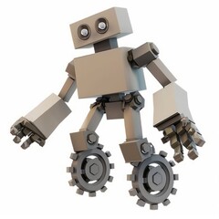 3D Render, Low Poly style of a cogwheel-powered robot, on isolated white background, Generative AI
