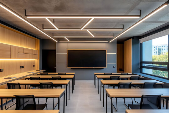 Modern classroom interior design at the school. The auditorium at the university. Lecture room.