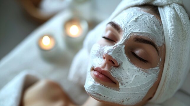 Detailed shot of a facial treatment session at a spa, showcasing the application of rejuvenating products to achieve glowing, hydrated skin. The focus is on the therapist's gentle touch and the
