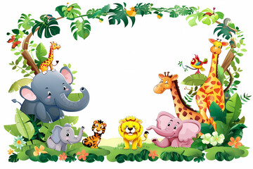 Naklejka premium Birthday card with jungle animals Illustration, generated ai