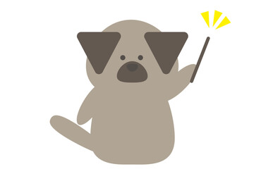 差し棒を持った茶色い犬のイラスト